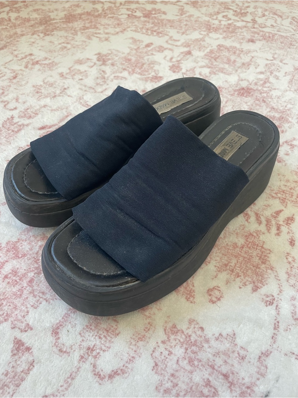 Vintage 90s Steve Madden Black Platform Slide Sandals
